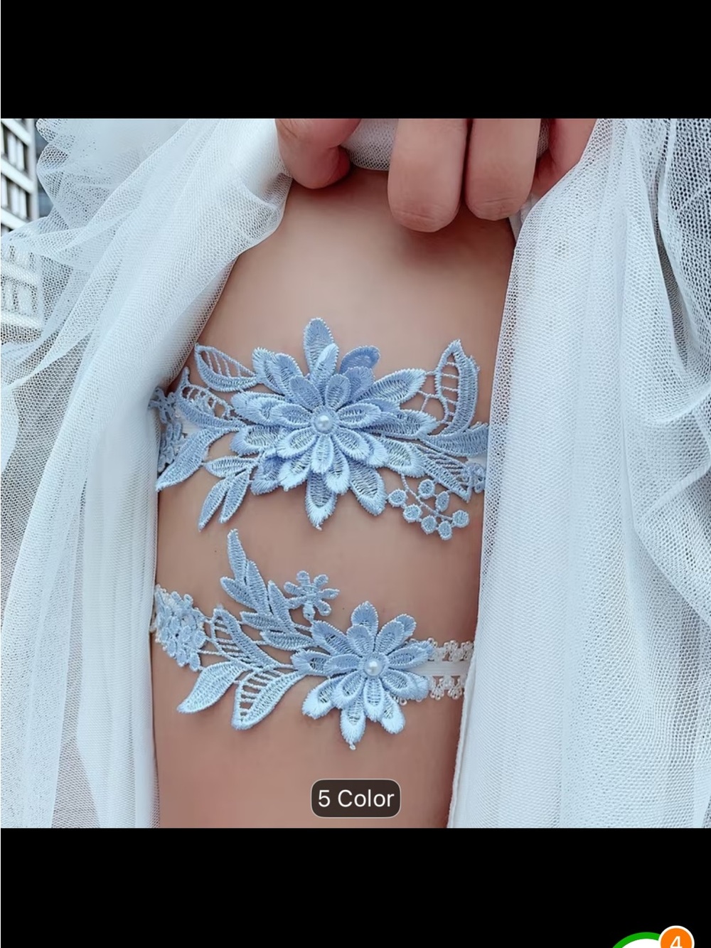 Light Blue Lace Floral Garter Set